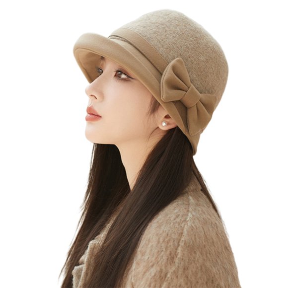 Diconna Women Wool Bucket Cap Plaid Bowknot Personalized Bucket Hats Fall Winter Sweet Basin Hat