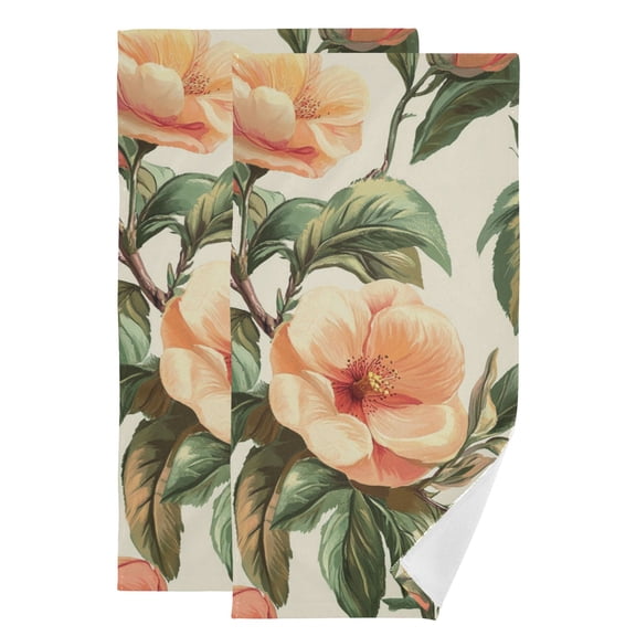 Fresh Peaches Leaves Peach Blossom Hand Towel Absorbent Bath Towels for Bathroom Sports Gym 28" x 14" Set of 2