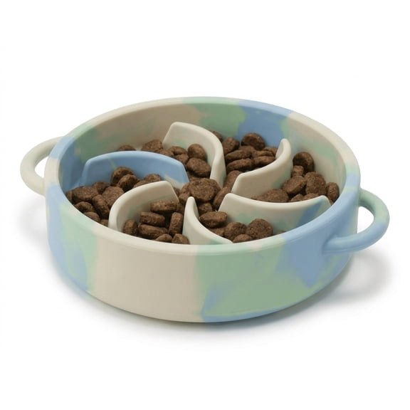 FancyKitty Slow Feeder Dog Bowl, Non-Slip Silicone Puzzle Bowl with 16 Suction Cups, Anti-Gulping Maze Bowl for Small & Medium Dogs, BPA-Free Dishwasher Safe (Marble Green)