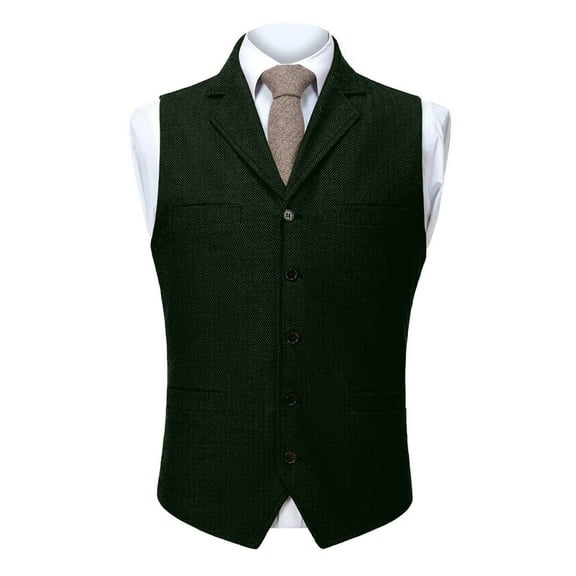 ZCFZJW Men's Herringbone Tweed Suit Vest Casual Notch Lapel V Neck Wool Blend Waistcoat Western Classic Fit Mens Vest Army Green XXL