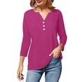 thumbnail image 4 of Womens 3/4 Sleeve Hawaiian Shirts V Neck Summer Floral Printed Shirt Casual Buttons Down Soft Tunic Tops, 4 of 5
