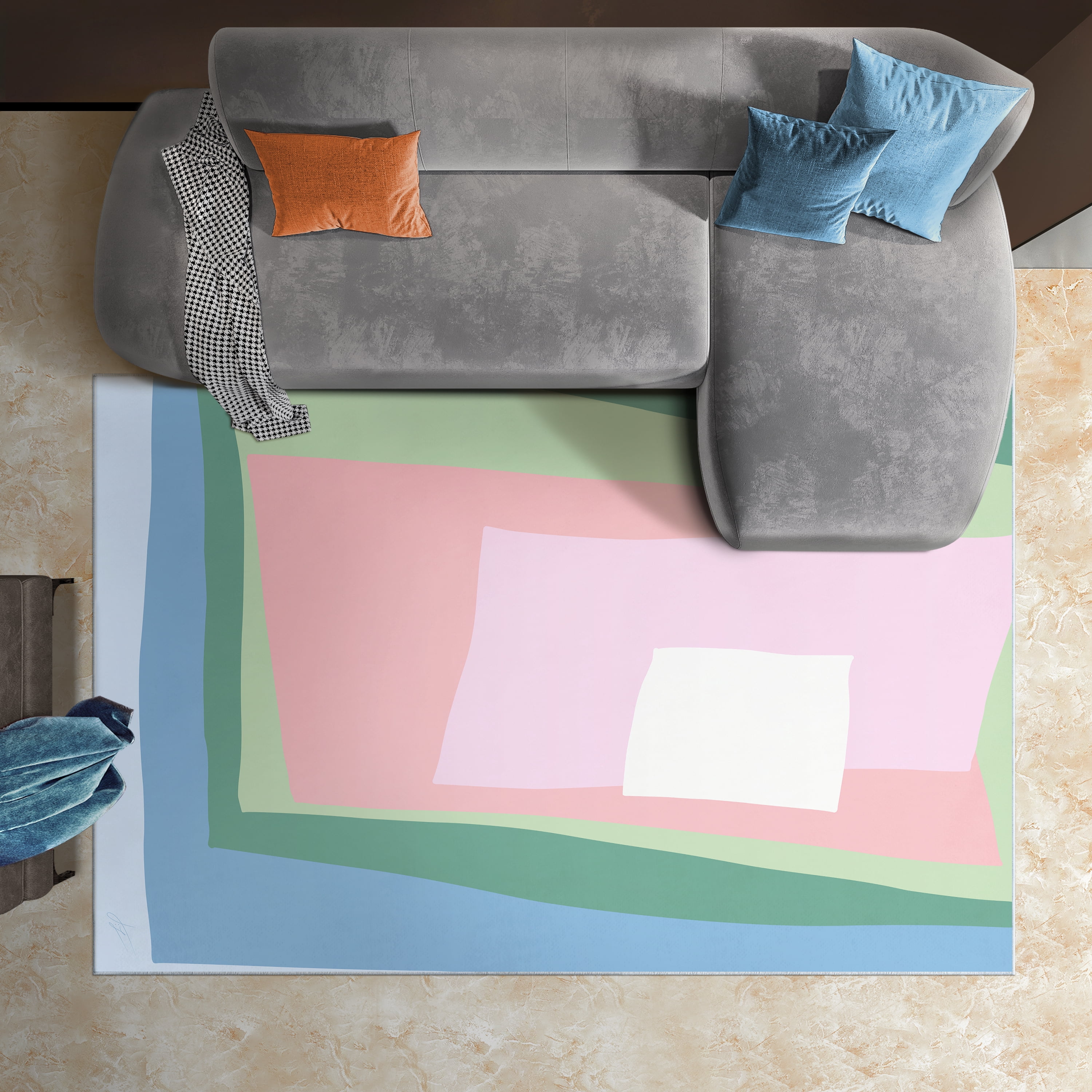 Green Cut Out I Washable Geometric Art Area Rug size 5'x8'