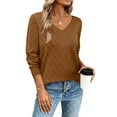 thumbnail image 4 of FDGIU Women's Lightweight V-Neck Sweater‌ - Long Sleeve Knit Pullover Tops, Loose Fit Crochet Casual Tunic for Fall 2025, 4 of 7