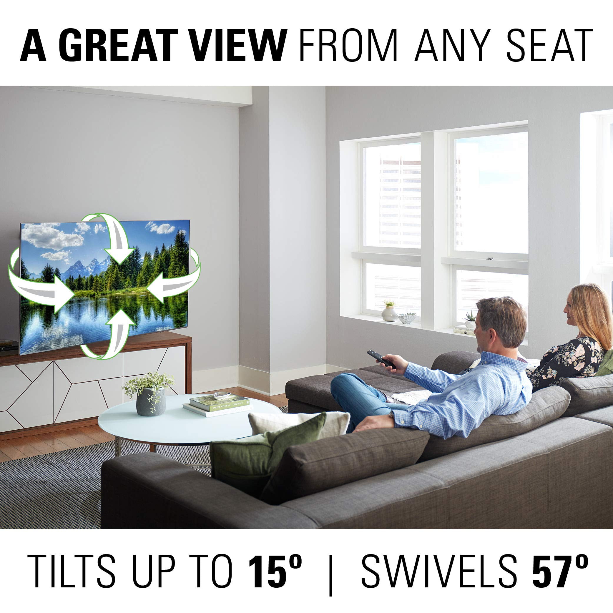 SANUS Premium Full Motion TV Wall Mount for TVs Up to 90" - Stainless Steel Finish with Smooth Extension, Swivel & Tilt