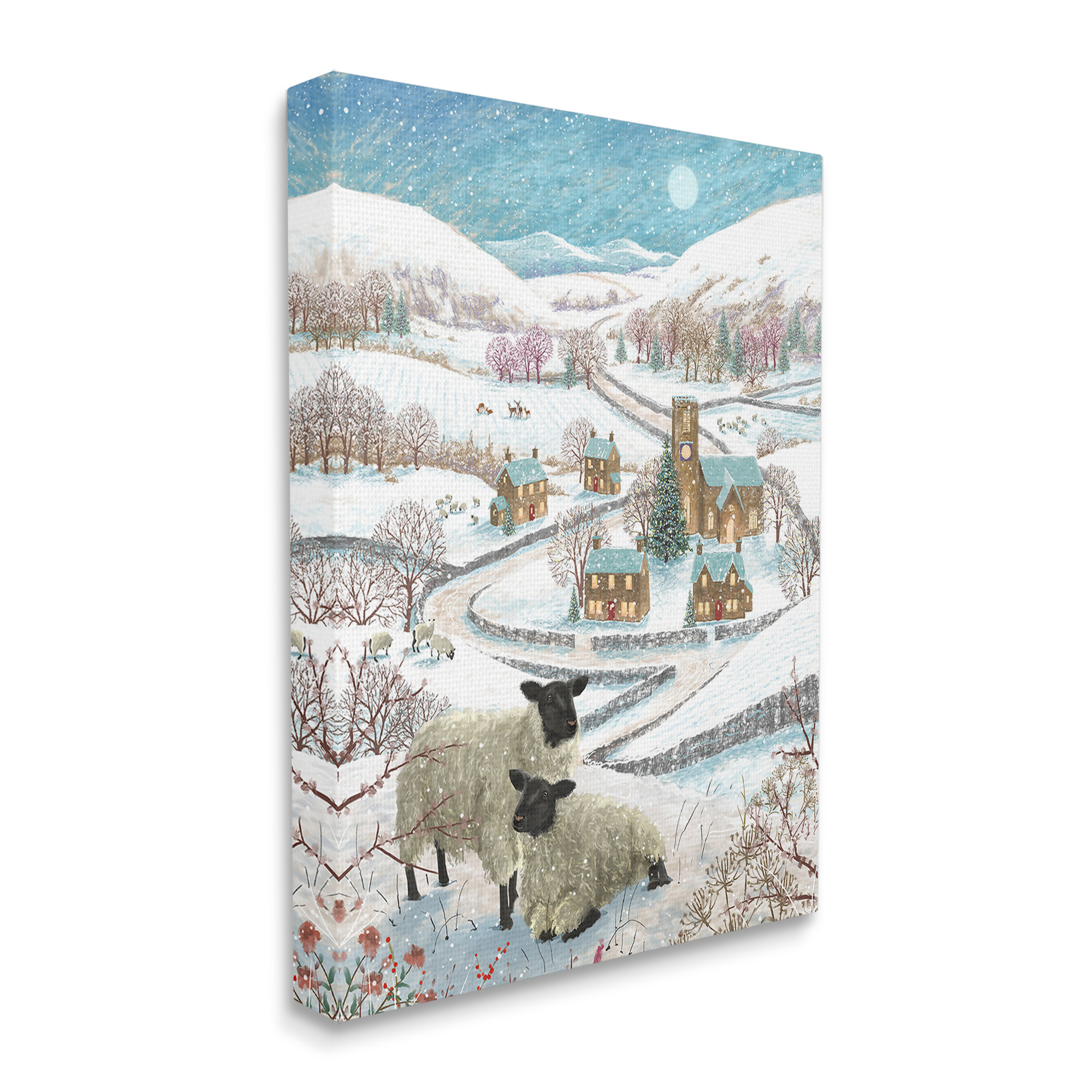 Stupell Industries Sheep on Wintery Hill Animals & Insects Painting Gallery Wrapped Canvas Art Print Wall Art, 16 x 20
