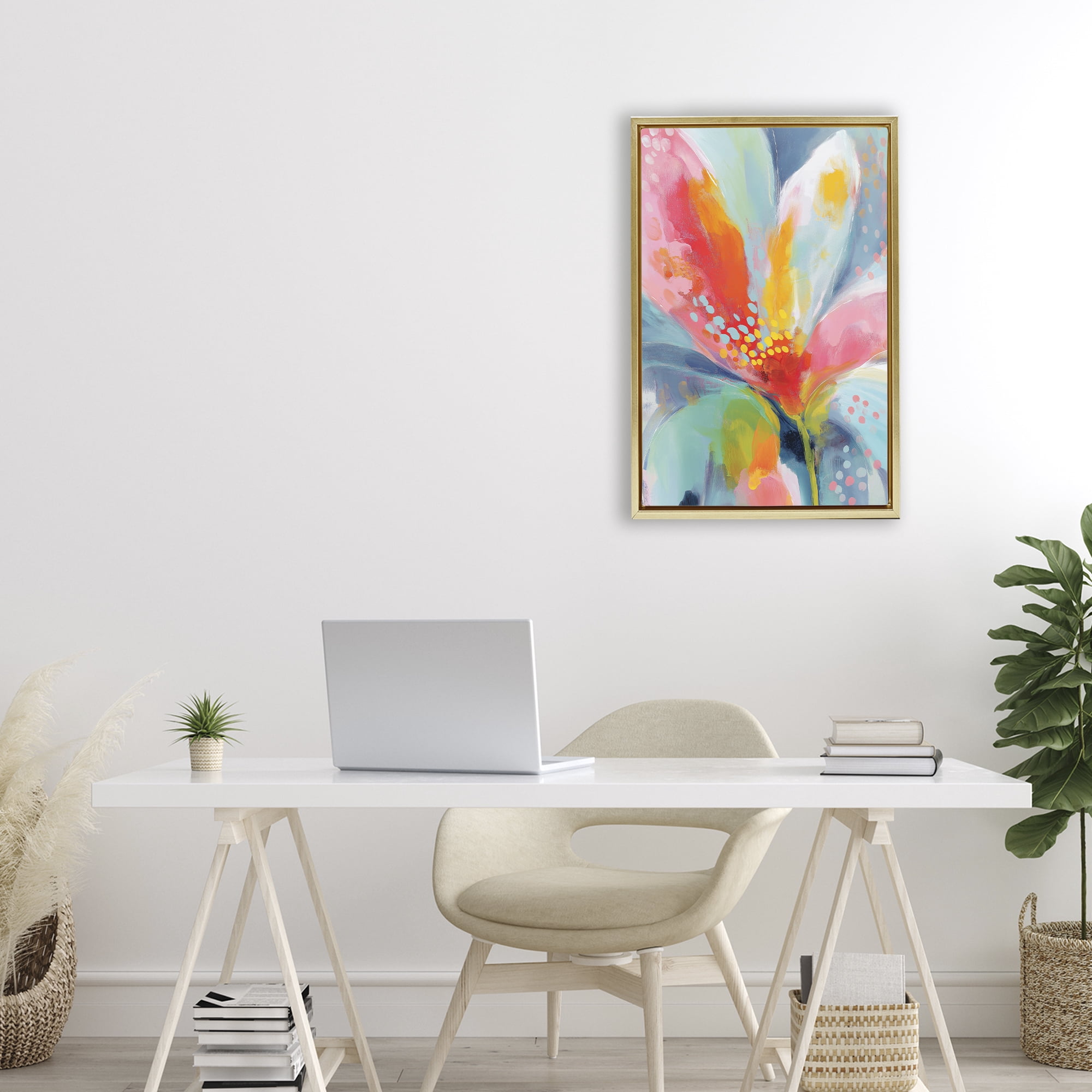 Stupell Industries Dotted Bloom Expression Gold Framed Floater Canvas Wall Art, design by Chromatic Storm Studio