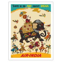 Air India - There is an Air about India - Maharajah in Howdah (Carriage) on Regal Elephant - Vintage Airline Travel Poster c.1965 - Fine Art Matte Paper Print (Unframed) 20x26in