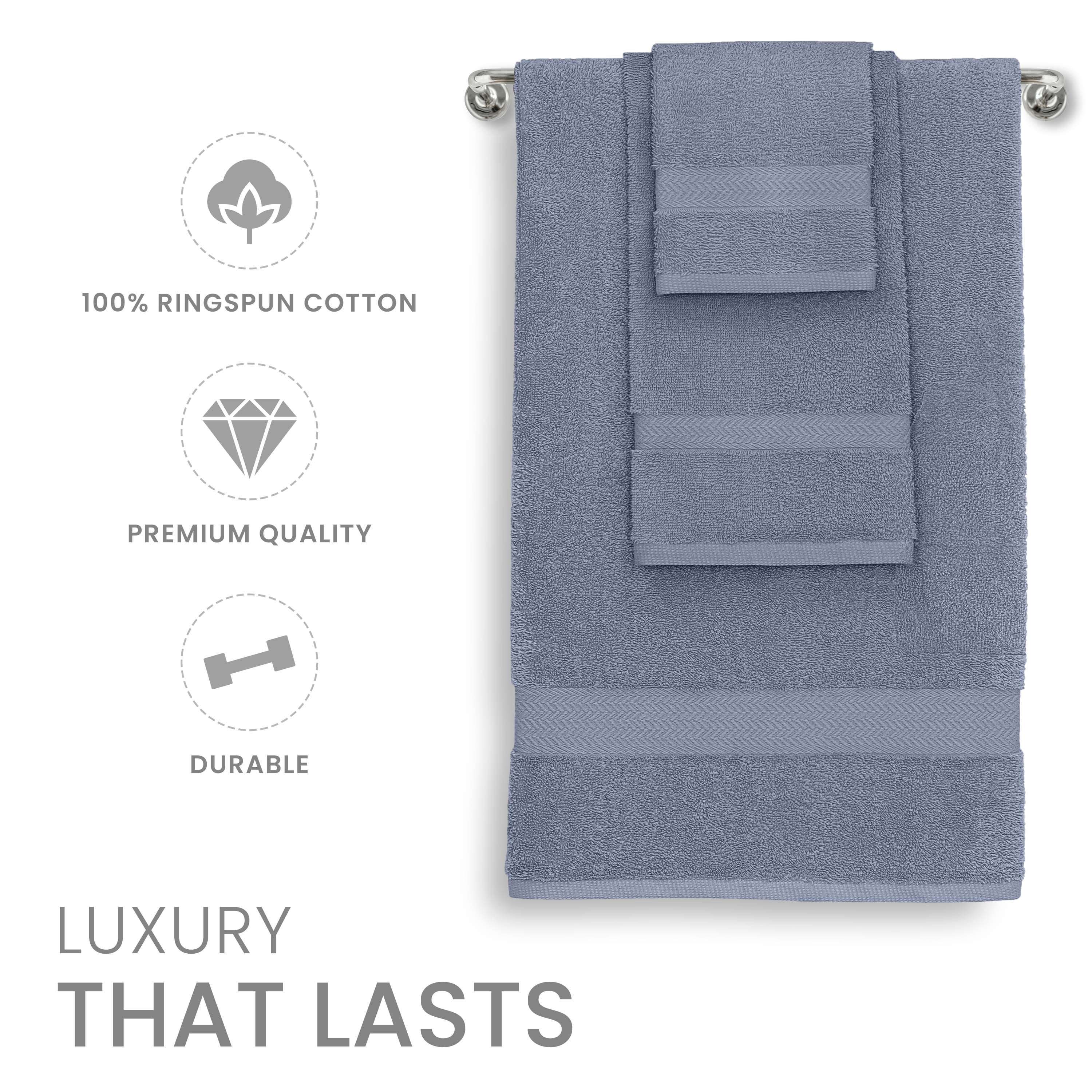Martex 6-Piece 100% Ringspun Cotton Towel Set, Quick Dry Soft & Absorbent, Heather Blue