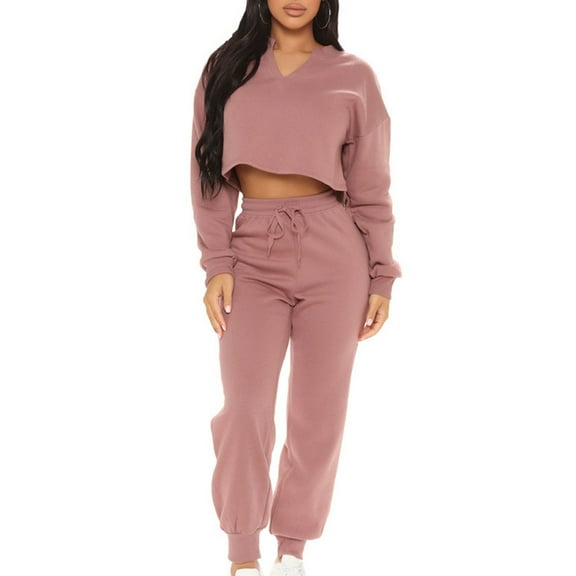Idoravan Womens Sweatsuits 2 Piece Set Women Casual Color Clothes Sports Suit Long Sleeve Pants Two Piece Set Pink