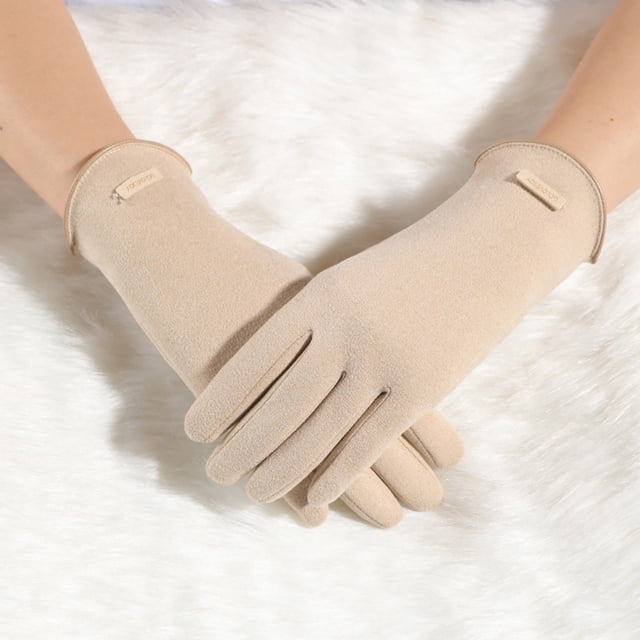Autumn And Winter Warmth Retention Women's American Color Contrast Screen Plush Thickened Plush Windproof And Cold Proof Gloves