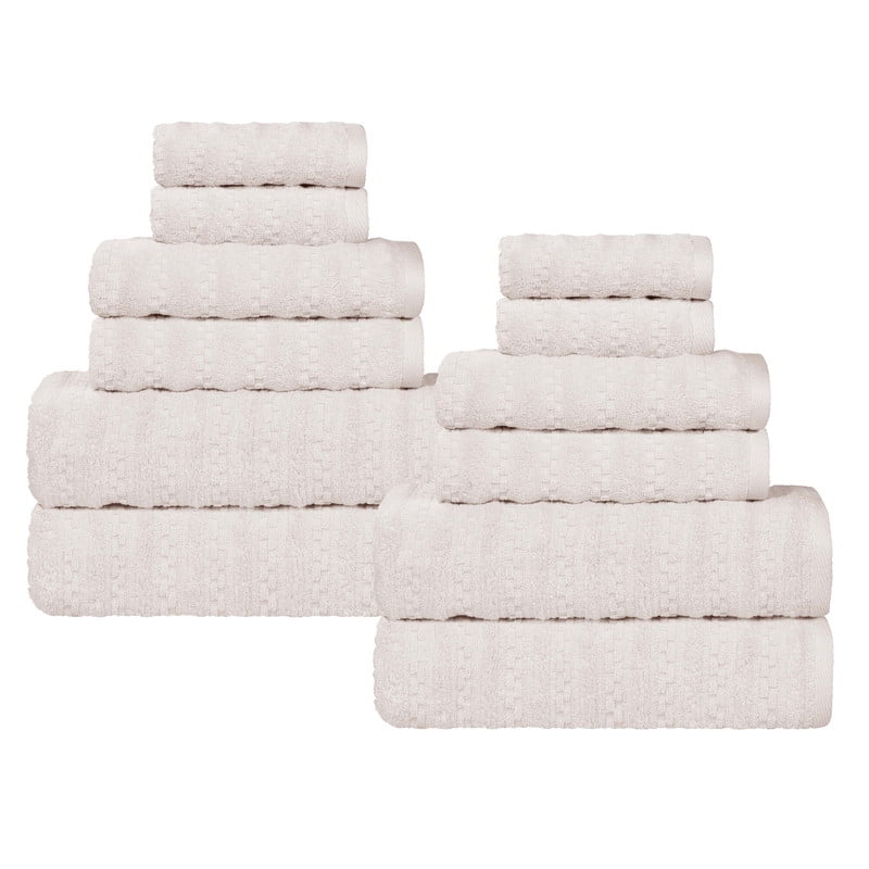 Superior Zuma Waffle Textured Stripes Zero Twist 12 Piece Towel Set, Silver