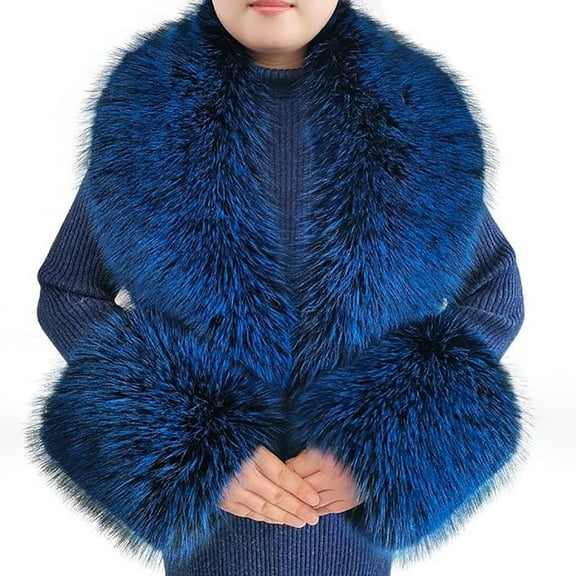 Faux Fur Collar Cuffs Set Warm Fake Fur Scarf Winter Women Fluffy Large Shawl Furry Scarves
