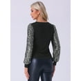 thumbnail image 3 of DARING DIVA Women's Elegant Sequin Long Sleeve V Neck Sparkly Tops XS Black Silver, 3 of 6