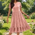 thumbnail image 2 of Ashirexll Womens Summer Dresses, Casual Dresses for Women, Fashion Solid Color Loose Round Neck Short Sleeve Velvet Dress, 2 of 7