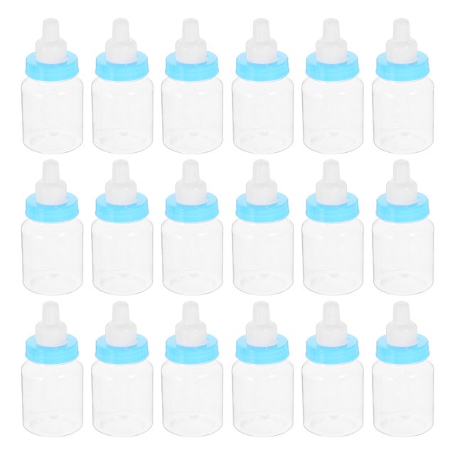 WORGEOUS 24 piezas de dibujos animados creativos Mini botella de alimentación con forma de botella de caramelo decorativa Botella de lactancia transparente para baby shower favores de fiesta (azul)
