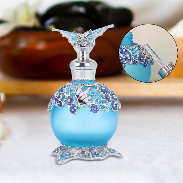 Botella de perfume de vidrio, botella de perfume para viaje, tapa antigoteo, portátil, multifunción, a prueba de fugas, rellenable, vacía, regalo para Azul