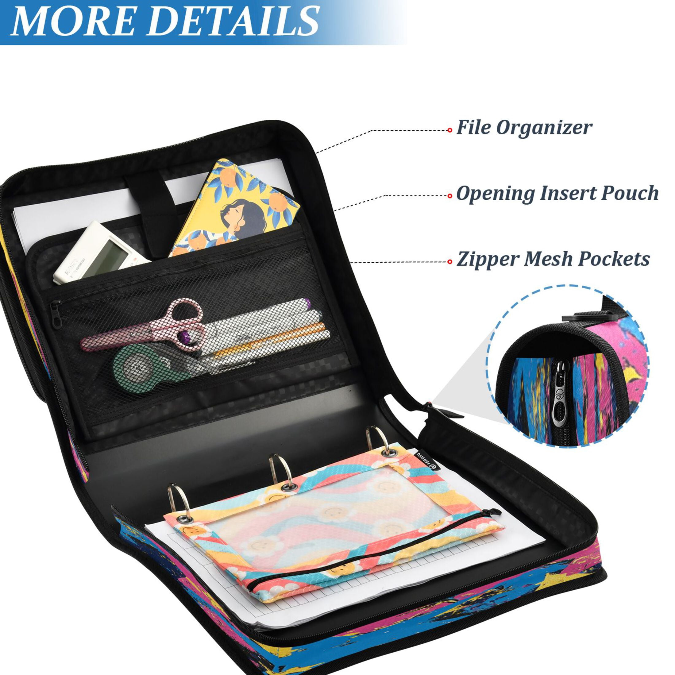 YAZAOO Zipper Binder trapper keeper Documents Organized Design Starry Kaleidoscope Printed