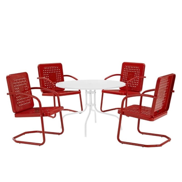 Crosley Furniture Bates 5 Piece Metal Outdoor Dining Set in Bright Red Gloss
