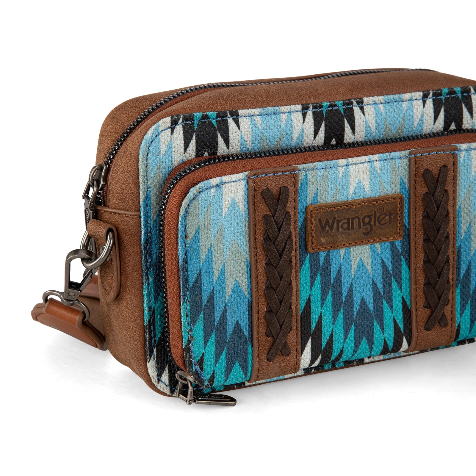 Wrangler Aztec Crossbody Bag for Women Multi Pocket Shoulder Bag Boho Cross Body Wallet Purse, Aztec-Jean