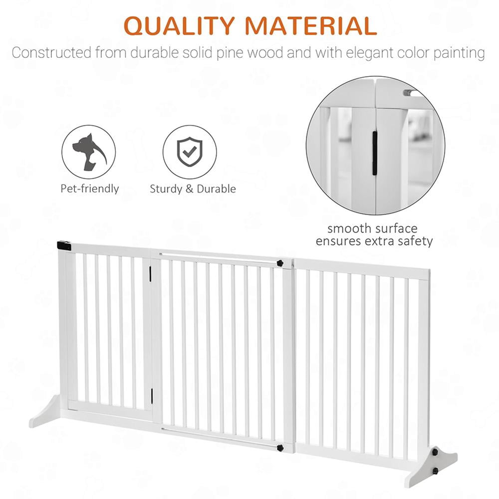 Resenkos Freestanding Length Adjustable Wooden Pet Gate with Lockable Door 3 Panels, White