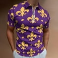 thumbnail image 2 of Purple Bright Mardi Gras - Fleur De Lis Men Zipper T-shirt Summer Casual Short Sleeve T-shirt Top, 2 of 7
