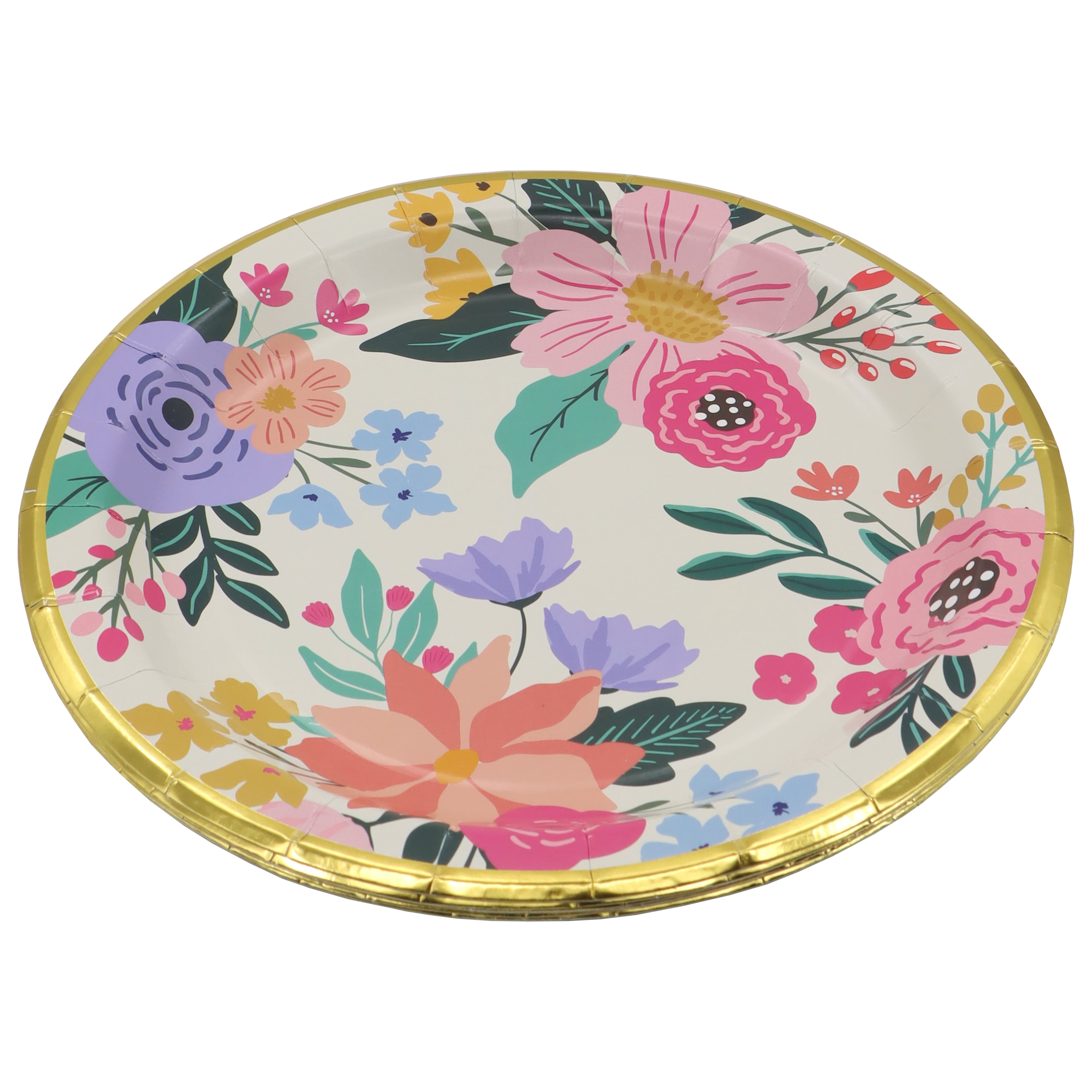 Celebrate It Dinner Plates, Bright Multicolor Floral Print Disposable Paper Tableware, Multicolor, 9", 12 Pack (96 Total)