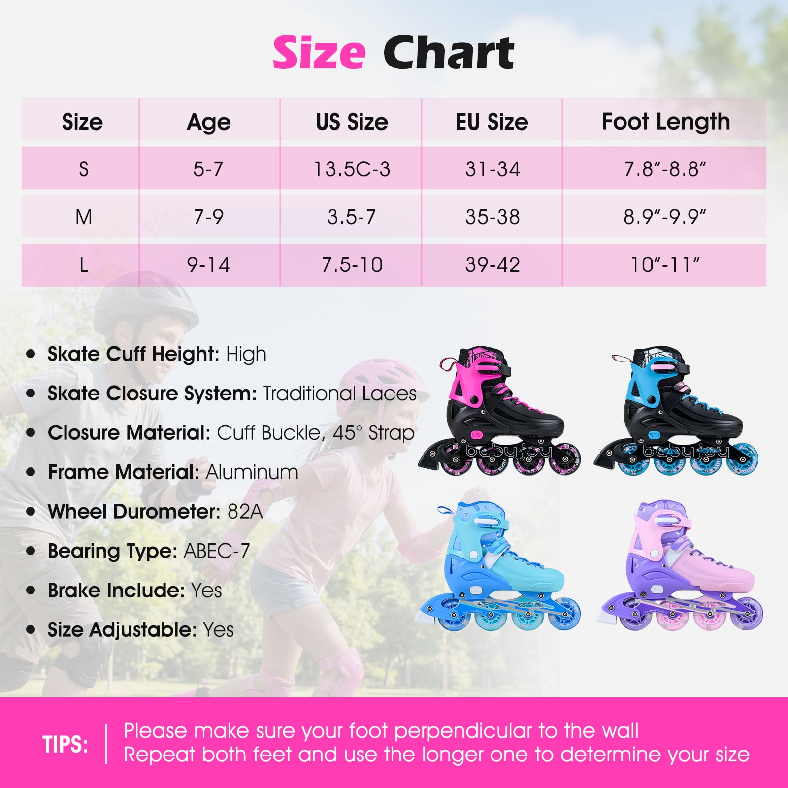 Babyjoy Kids Inline Skates, Adjustable Light-Up Roller Skates with Illuminating Wheels Pink