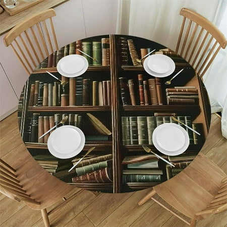 

Orinice Books Round Table Cover Stain Resistant Washable Indoor Outdoor Tablecloth Kitchen Dining Wedding Parties Outdoor Fitted 100% Polyester Fiber 31-35