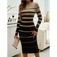 thumbnail image 6 of Anbech Women Striped Sweater Dress Long Sleeve Ribbed Knitted Slim Fit Dresses, 6 of 8