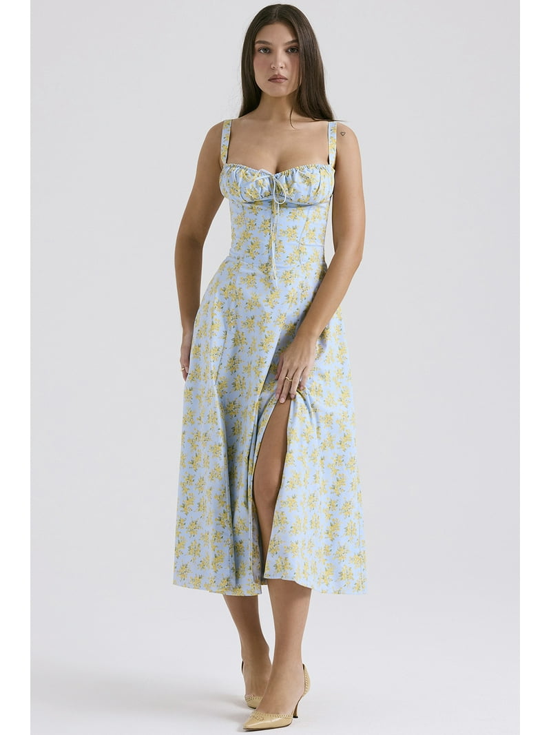 Summer Floral Dress for Women, Carmen Print Bustier Sundress, Floral Sexy  Slit Long Corset Dress - Walmart.com