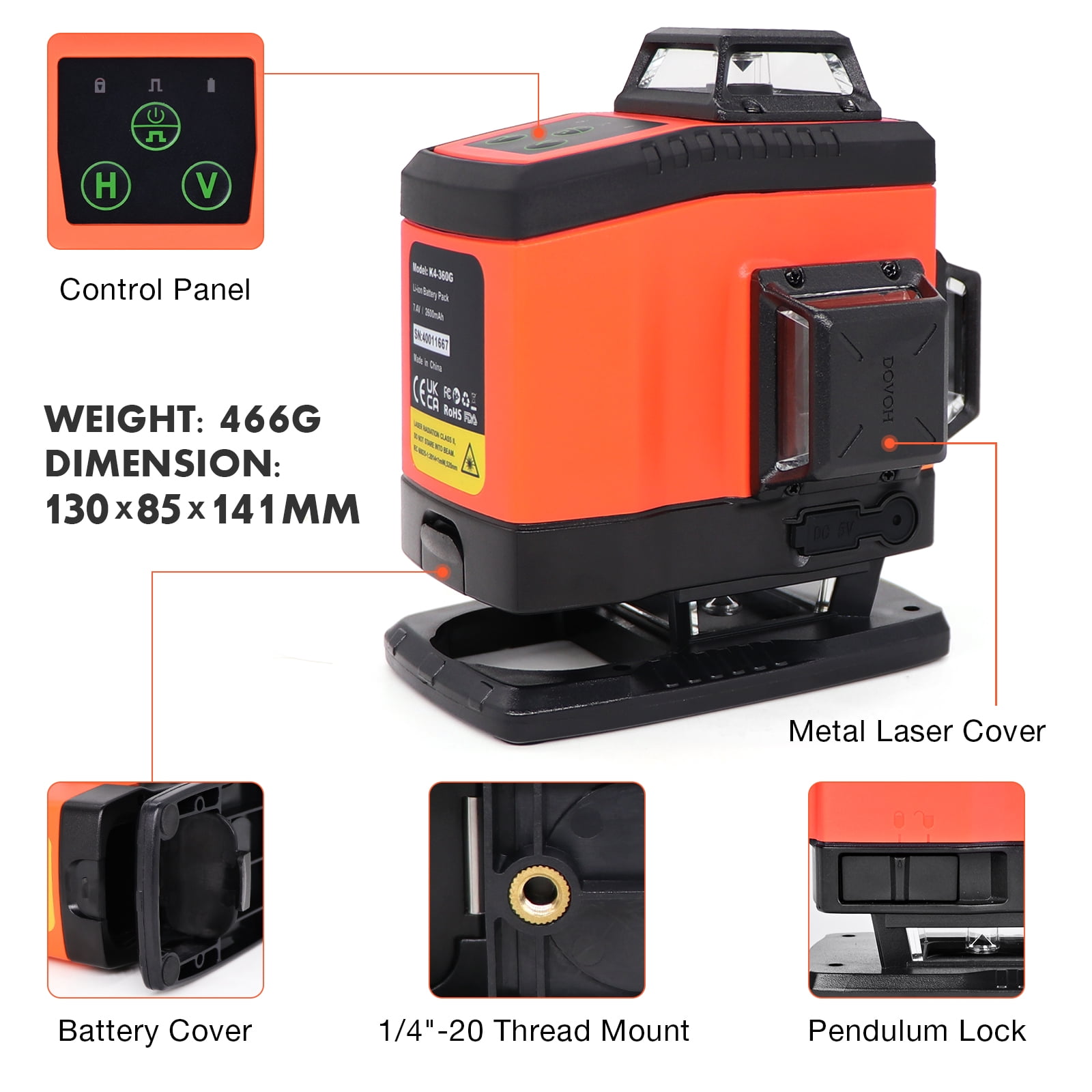 16 Line 4D Green Laser Level, 4x360° Self Leveling Laser Tool for Construction, Tiling & Ceiling, Rechargeable, Magnetic Bracket Included – K4-360G