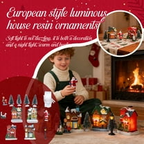 Christmas Village Set with LED Lighted Houses and Figurines, Indoor Room Decor Collectible Buildings (Requires 2 AA Batteries),Blue