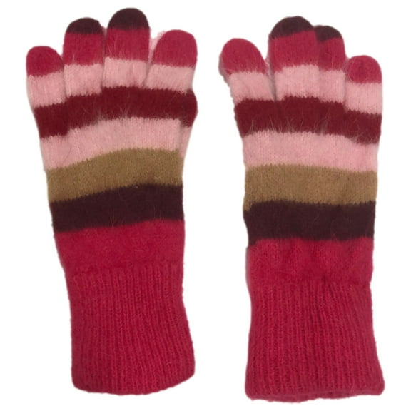 Womens Soft Plush Pink Striped Angora Gloves