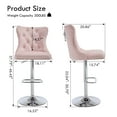 thumbnail image 2 of Velvet Bar Stools Set of 2 Modern Counter Height Bar Stools with Lion Pull Ring Tufted Back, Nailhead Upholstered Barstools for Home Kitchen Island, Swivel Adjustable Stool Chair in Pink, 2 of 9