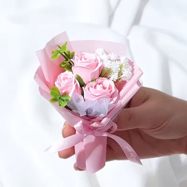 1 ramo de mini rosas artificiales for decoración de boda, fiesta en casa, regalo del Día de San Valentín, jabón, flor, envoltura de regalo, decoración del coche