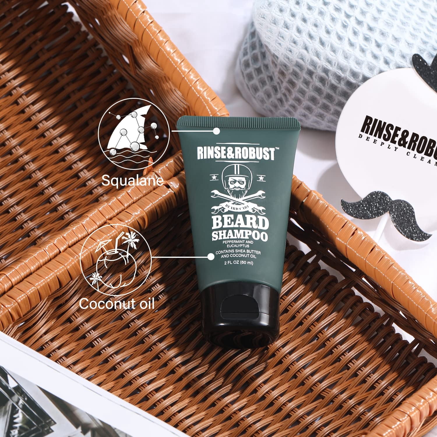 Beard Kit for Men Beard Care Sets, 8pcs with Traveling Bag, Beard Grooming Wash & Beard Conditioner Kit, Peppermint & Eucalyptus Gifts for Him, Husband