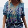 thumbnail image 2 of Moocorvic Summer Tops for Women Plus Size Floral Print V Neck Short Sleeve T Shirts Casual Loose Pullover Tee Shirts, 2 of 4