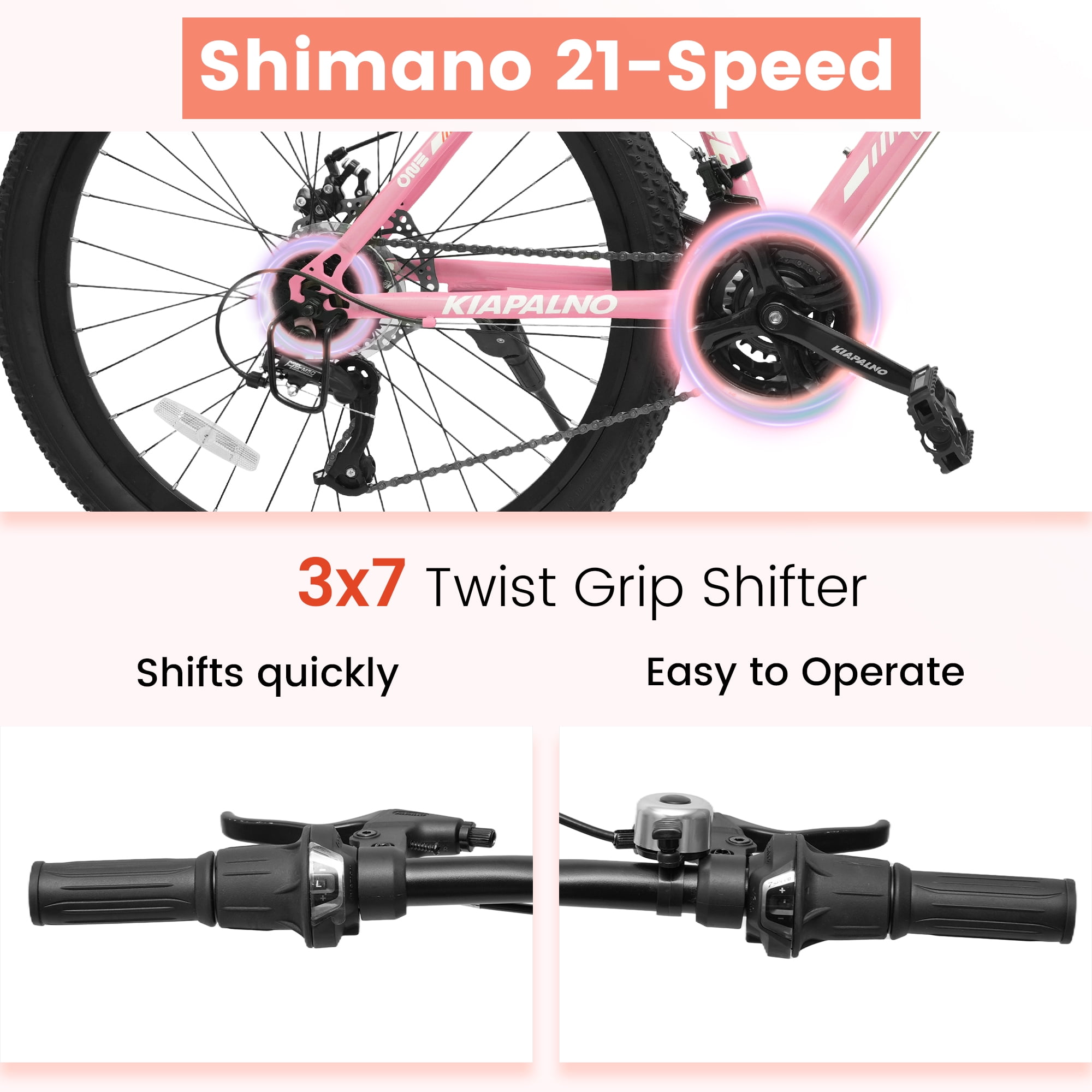 Ecarpat 24 Inch Mountain Bike, Disc Brakes 21 Speeds Women Mens Bike, Steel Frame and Suspension Fork, Adult and Teens Sport Bicycle for Urban Trail Snow Commuter Pink
