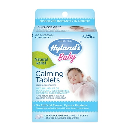 - Hyland’s Baby Calming Tablets, Natural Relief of Occasional Sleeplessness, Fussiness, And Irritability, 125 Count