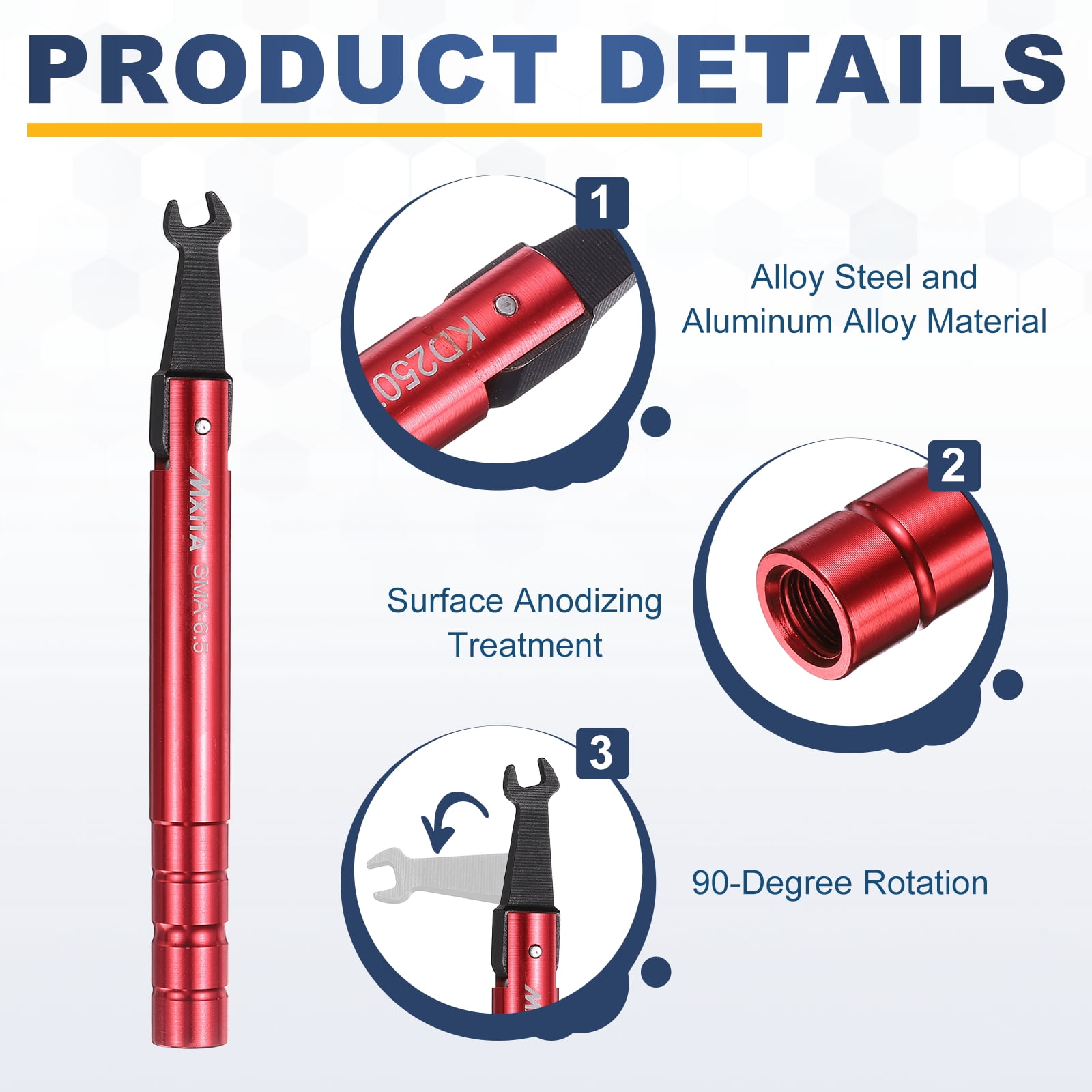 Uxcell Torque Wrench for RF Connector Opening 6.5mm (1/4") 9 in lbs (1 Nm) Alloy Steel Convertor Portable Spanner for Professionals Industry Red