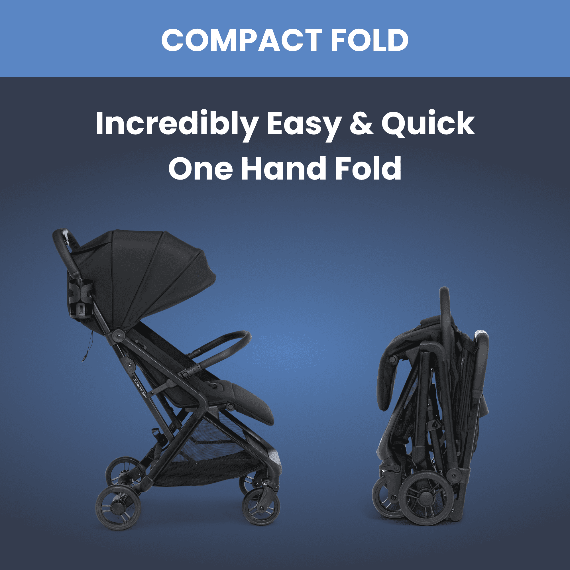 Delta Children Icon Ultra Compact Travel Stroller - Greenguard Gold Certified, Black