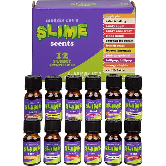 Maddie Rae's Slime Yummy Scented Oils (12 Pack) - X Large 10ml (.34 oz) Includes Natural Food Fragrance Scent Oil Bottles for Slime Supplies Kit & Crafts