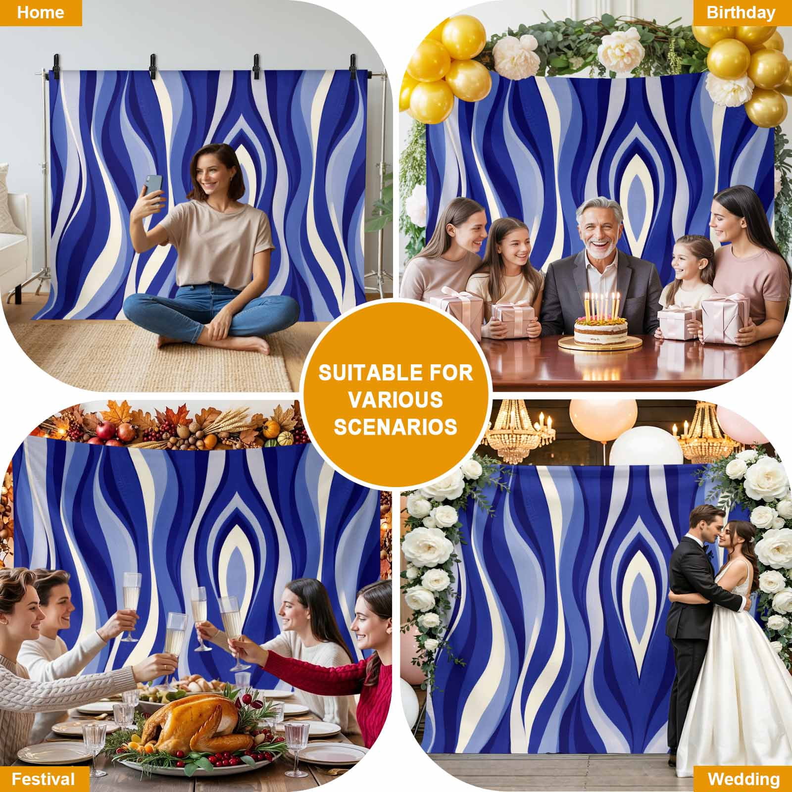 Blue Line Photography Backdrop 7x5FT, Gradient Abstract Twisted Wave Photo Backdrops, Background for Photography Studio Photo Studio Background, Back Drop for Photoshoot