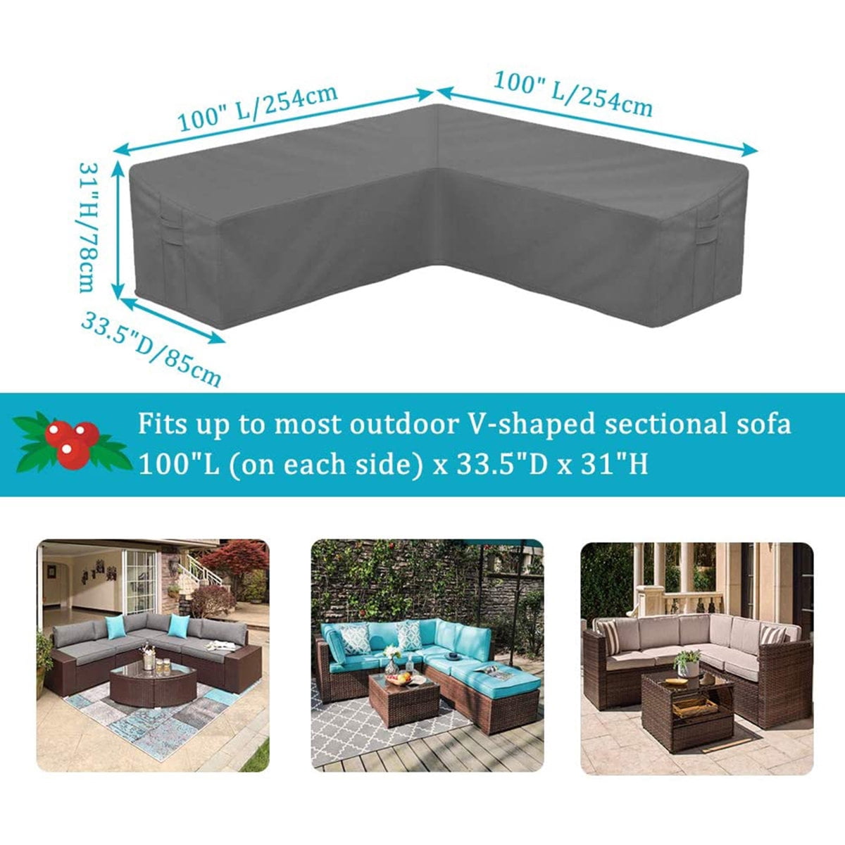 Waterproof & UV Resistant Terrace V-shaped Sofa Cover, Patio Furniture Sectional Sofa Cover Thickened, 100"x33"x 31"