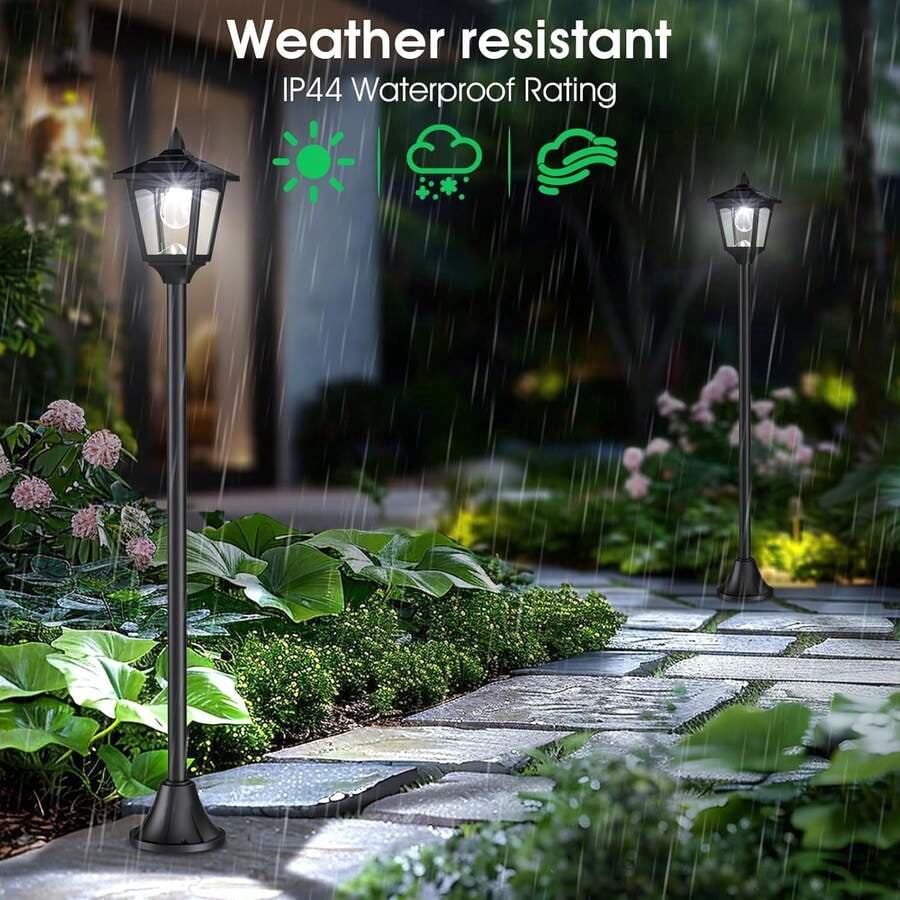 2-Pack 40" Solar Post Lights – Black Vintage LED Lamp Posts For Garden, Patio & Pathway Outdoor Décor