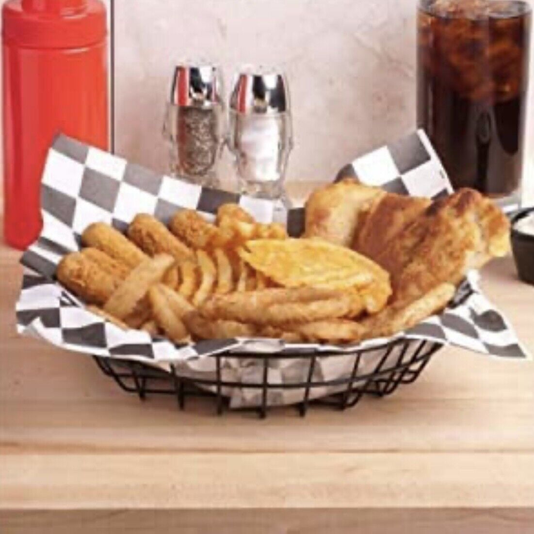 Black & White Checkered Wax Deli Sandwich Wrap Paper Sheets Basket