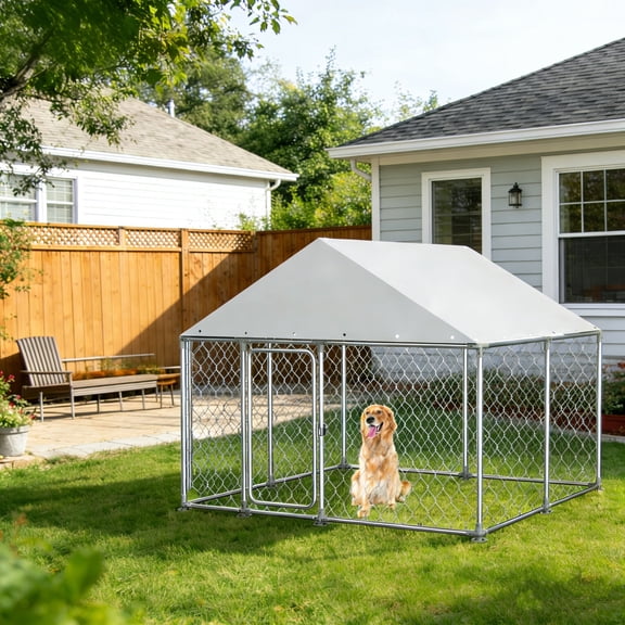 LOUAORIS 90"x 90" Outdoor Dog Enclosure Heavy Duty Dog Kennel House Mesh Dog Big Cage Pet Kennel Steel Fence with Secure Lock