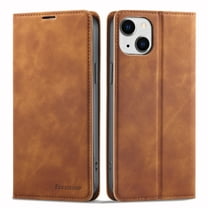 Dteck Case for iPhone 15 Plus,Magnetic Leather Built-in Card/Cash Pocket Case Shockporof TPU Kickstand Full Body Protective Cover,Brown
