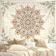 thumbnail image 2 of Gojian Bohemian Tapestry Wall Hanging, Beige Pink Floral Tapestry with Wild Flower Medallion Print Bedroom Boho Home Decor, White Wreath, 2 of 6