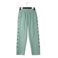 thumbnail image 6 of Green Work Pants, Linen Women Work Pants, Women's Cotton And Linen Striped Elastic Waistband High Waistband Pocket Pants Side Buttons Nine Point Pants Loose Casual Pants H Shaped Straight Leg Pants, 6 of 9